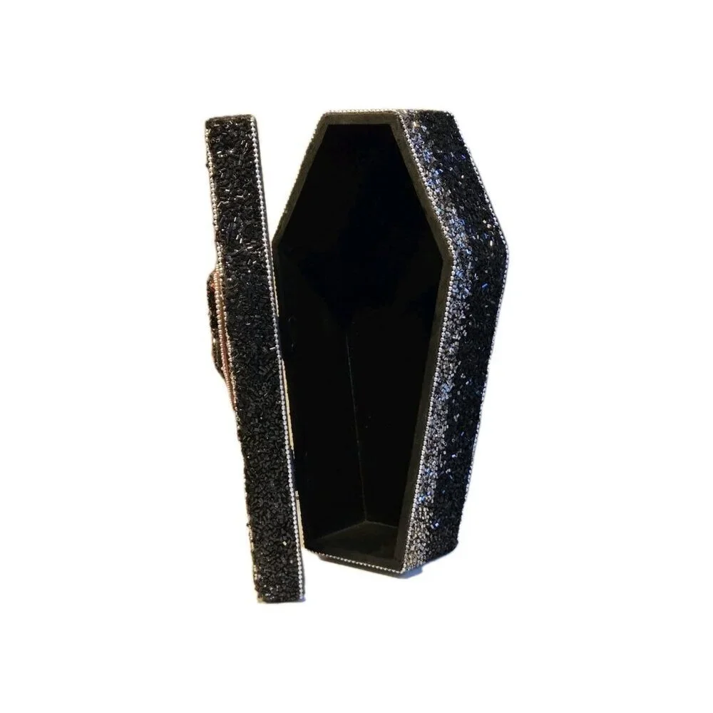 New LRG Black & Red Spider On Heart Halloween Beaded Coffin Box Storage Box